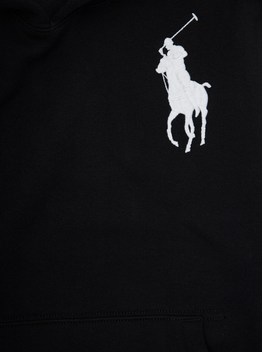 Black Hoodie with Pony on the Front and Numerical Detail Sleeve in Cotton Blend Boy Polyester Sweatshirts