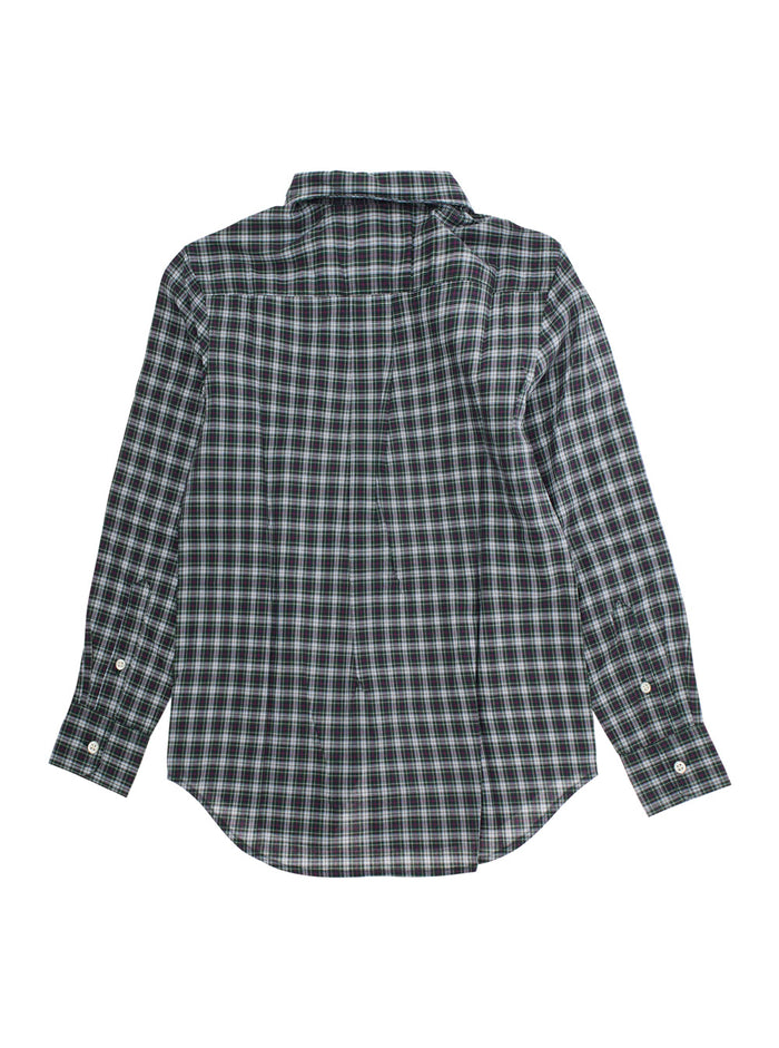 Green Shirt with Pony Embroidery on the Front and All-Over Check Motif in Cotton Boy Blouses