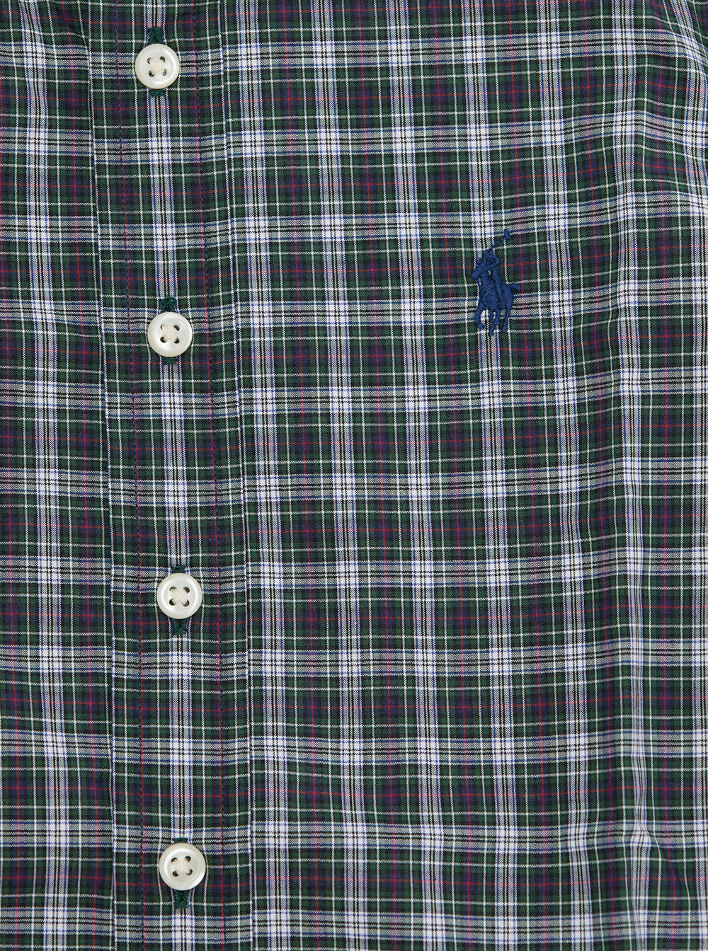 Green Shirt with Pony Embroidery on the Front and All-Over Check Motif in Cotton Boy Blouses