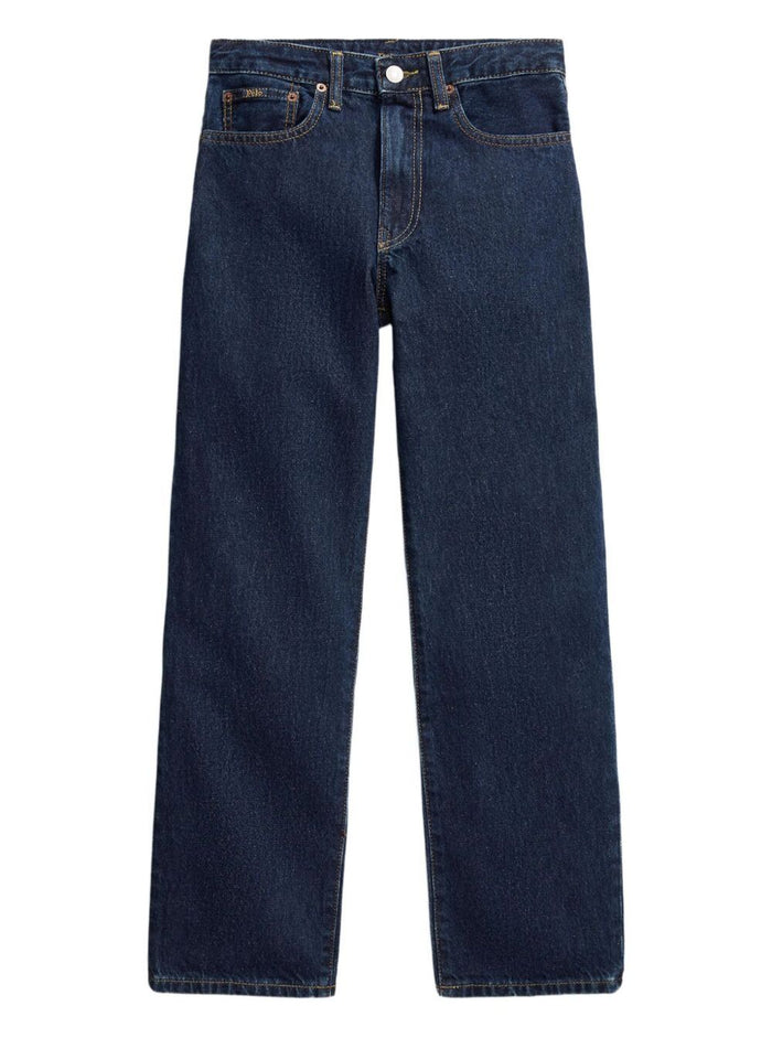 WOVEN-STRAIGHT-PANTS Blu Cotton Trousers