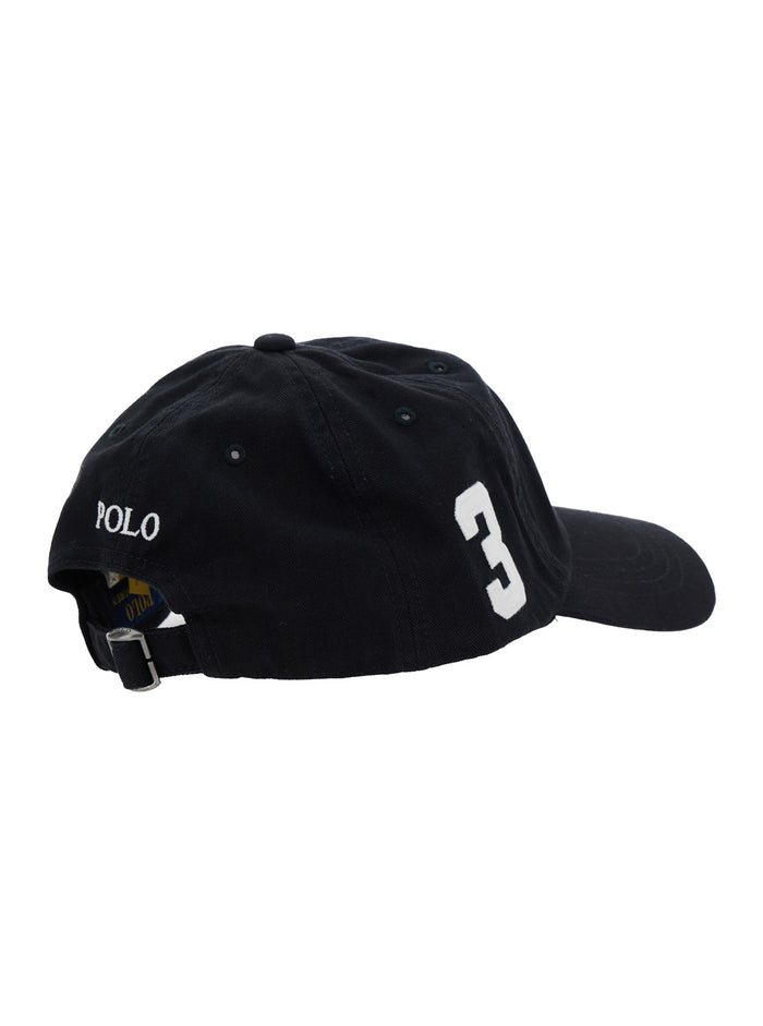 Black Baseball Cap with Maxi Pony on the Front and Numerical Detail Side in Cotton Boy Hats Gloves
