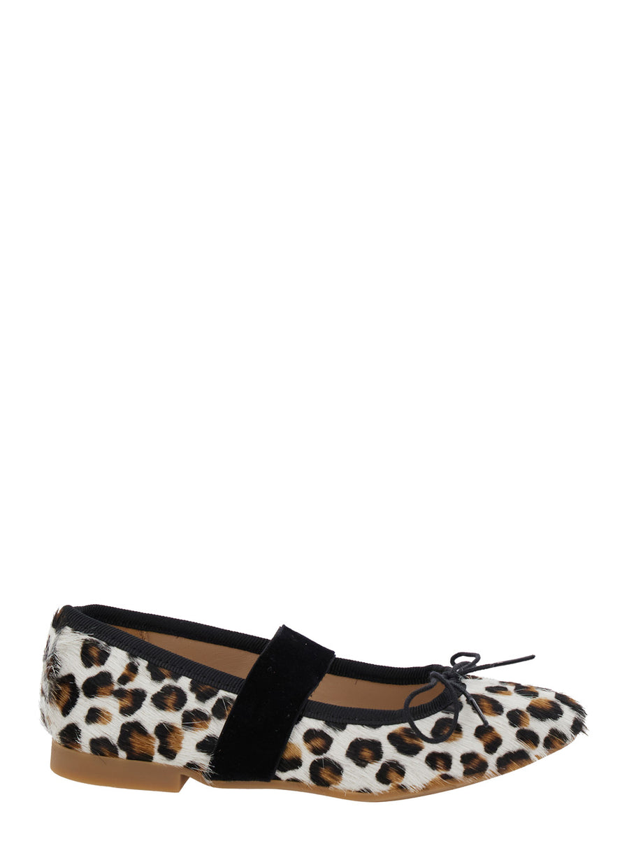 Multicolor Ballet Shoes With Leopard Motif Rubber Ballerinas