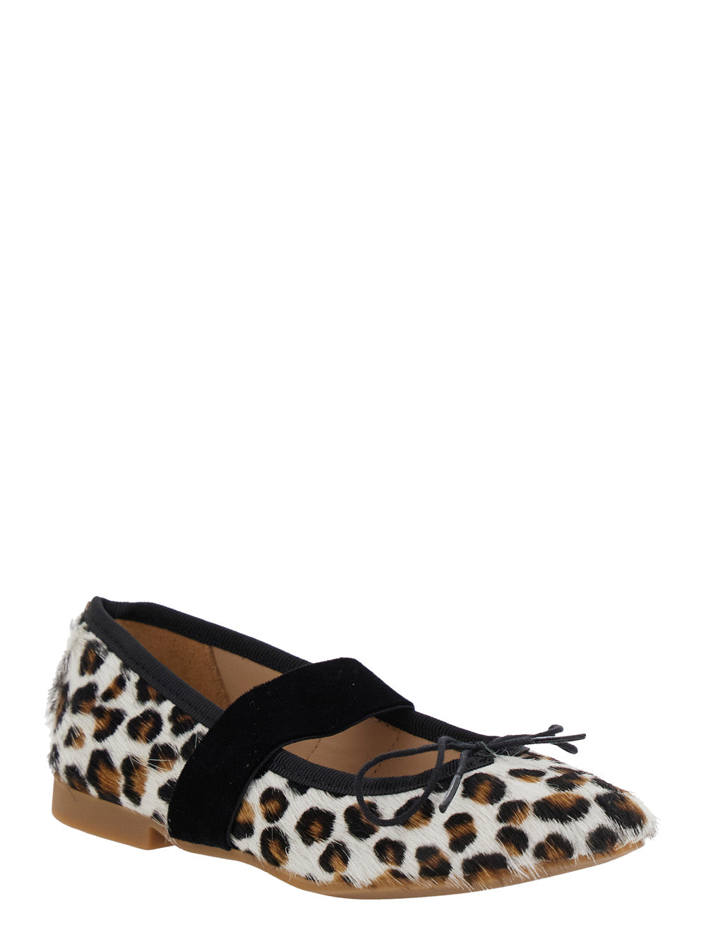 Multicolor Ballet Shoes with Adjustable Strap Closure and All-Over Leopard Motif in Fabric Girl Rubber Ballerinas