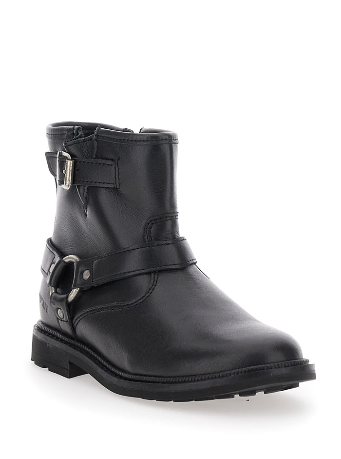 Black Ankle Boots With Harness Detail Rubber Girl