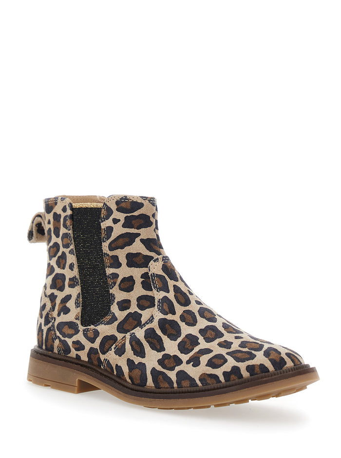 Multicolor Ankle Boots with Side Logo and Leopard Motif in Fabric Girl Rubber