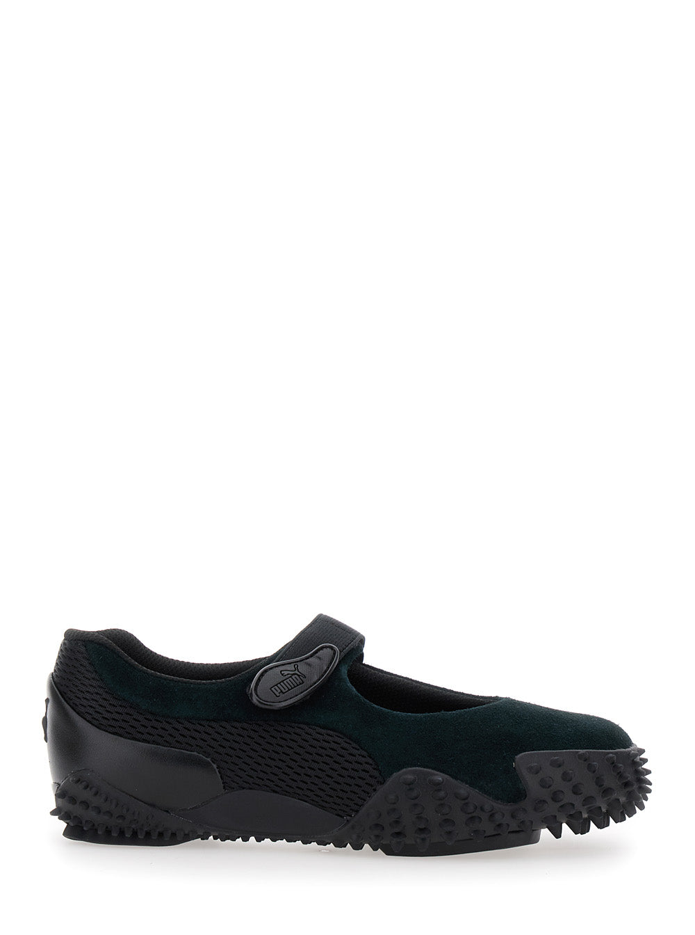Mostro Fey Black Sneakers with Touch-Strap Closure and Rubber Sole Cleats in Suede Mesh Man