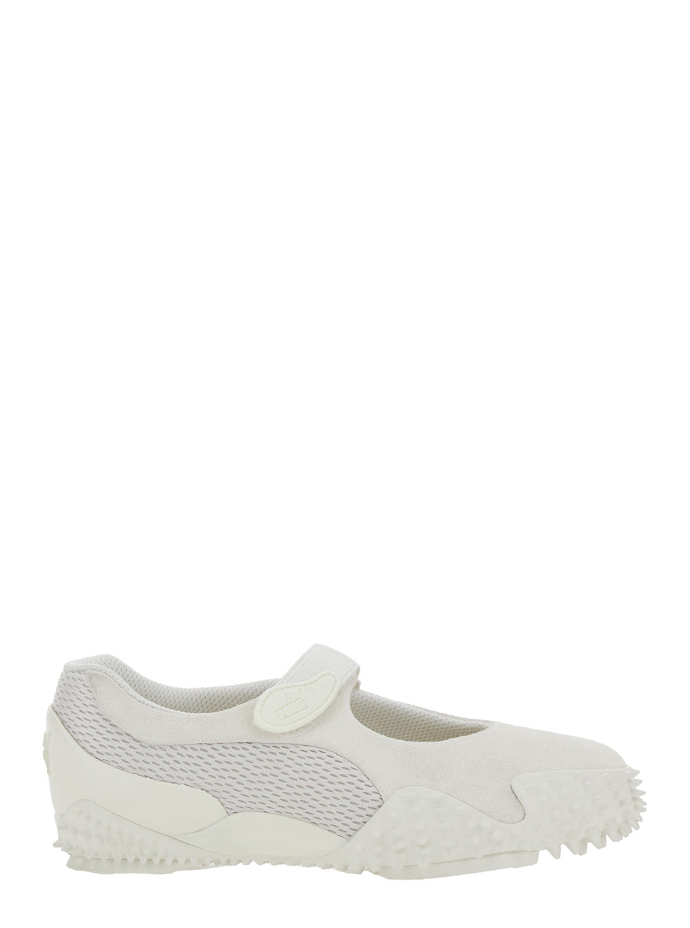 Mostro Fey White Sneakers with Touch-Strap Closure and Rubber Sole Cleats in Suede Mesh Man