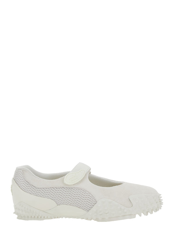 White Sneakers With Touch-Strap Closure Suede And Mesh Trainers