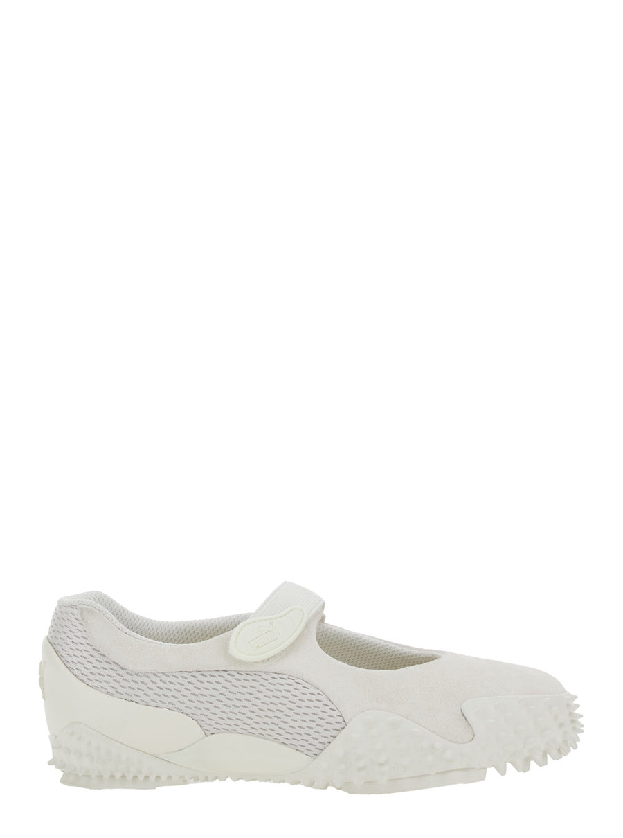 White Sneakers With Touch-Strap Closure Suede And Mesh Trainers