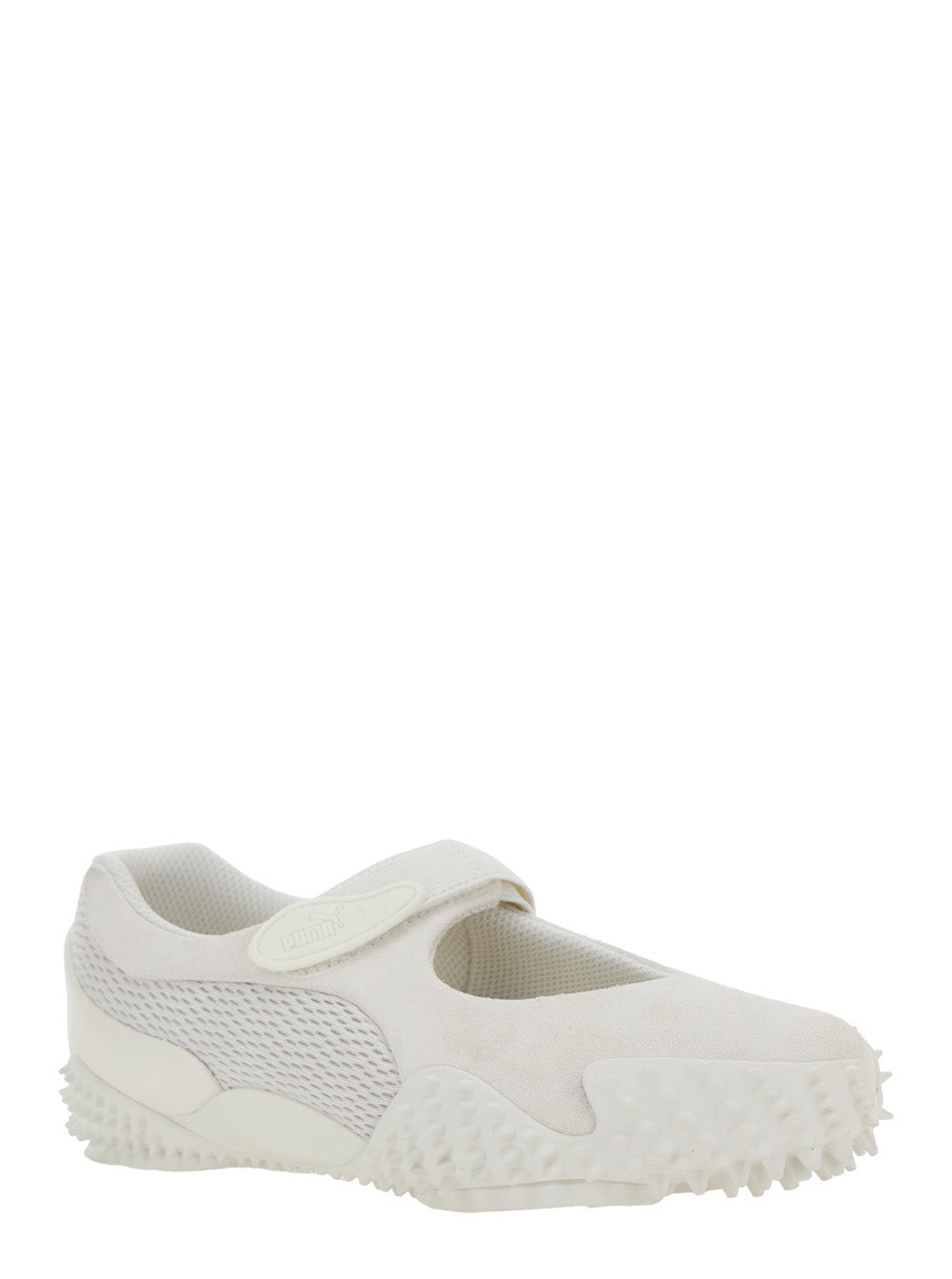 Mostro Fey White Sneakers with Touch-Strap Closure and Rubber Sole Cleats in Suede Mesh Man