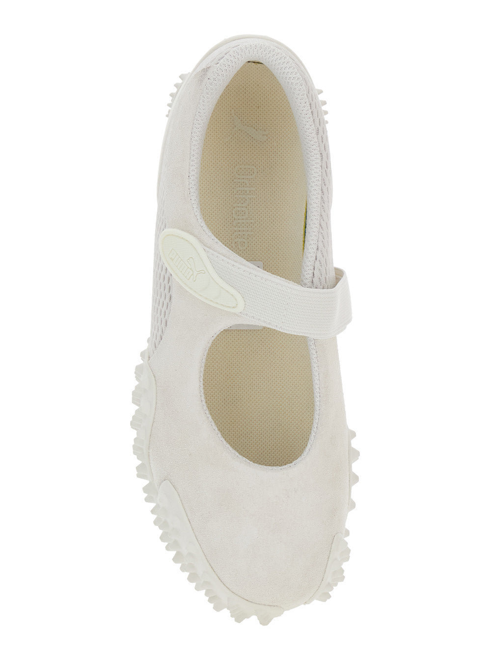 Mostro Fey White Sneakers with Touch-Strap Closure and Rubber Sole Cleats in Suede Mesh Man