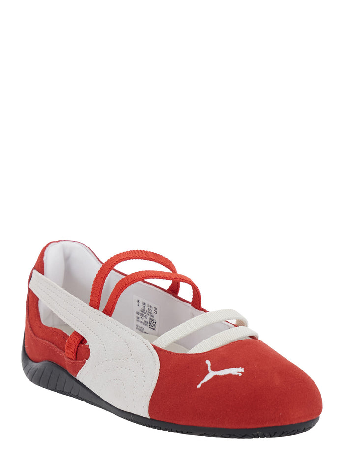 Speedcat Ballet Red Sneaker with Embroidered Logo on the Front and Elastic Band in Suede Woman Calf Fabric Ballerinas