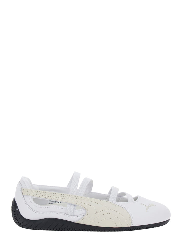 Speedcat Ballet White Sneaker with Embroidered Logo on the Front and Elastic Band in Suede Woman Calf Fabric Ballerinas