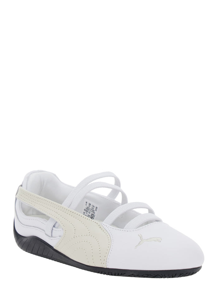 Speedcat Ballet White Sneaker with Embroidered Logo on the Front and Elastic Band in Suede Woman Calf Fabric Ballerinas