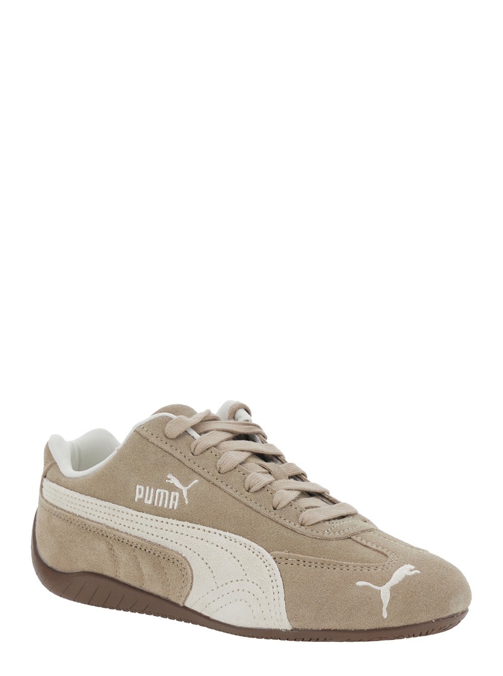 Speedcat Elevated Beige Sneakers with Logo Print on the Side and Lettering in Suede Unisex Leather