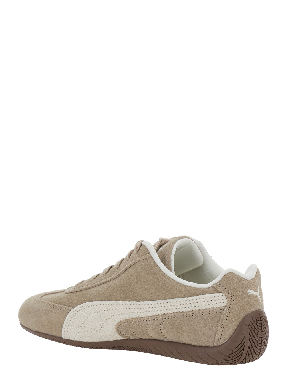 Speedcat Elevated Beige Sneakers with Logo Print on the Side and Lettering in Suede Unisex Leather