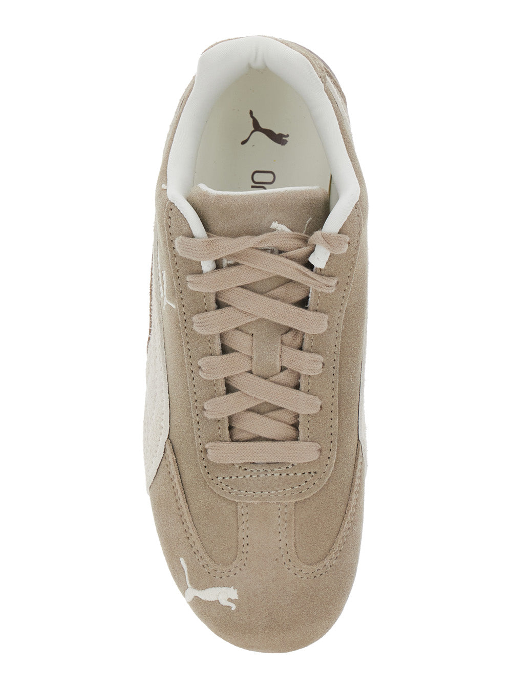 Speedcat Elevated Beige Sneakers with Logo Print on the Side and Lettering in Suede Unisex Leather