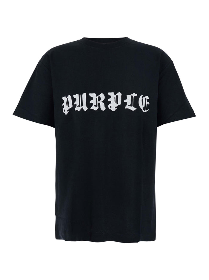 Black Crewneck T-Shirt with Logo Lettering on the Front in Cotton Man Tshirts And Polo Shirts