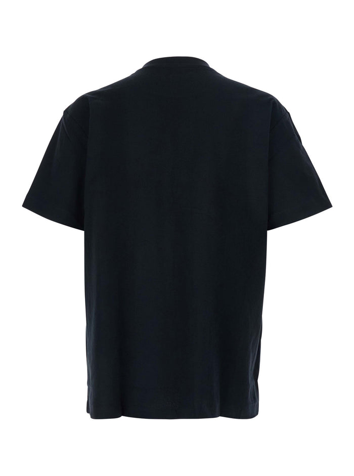 Black Crewneck T-Shirt with Logo Lettering on the Front in Cotton Man Tshirts And Polo Shirts