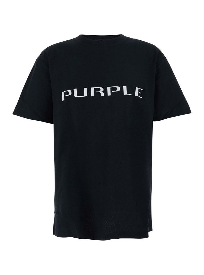 Black Crewneck T-Shirt with Logo Lettering on the Front in Cotton Man Tshirts And Polo Shirts
