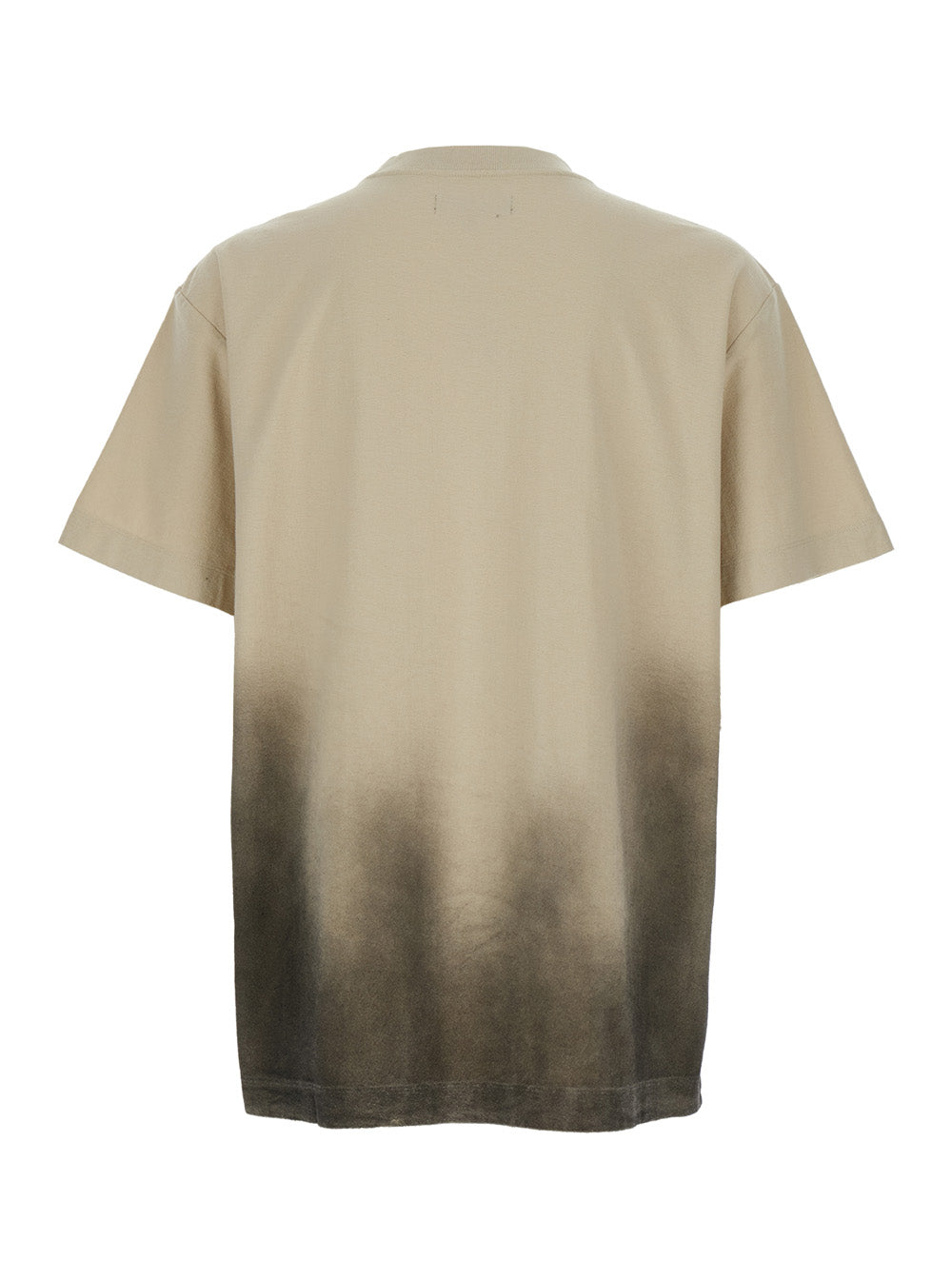 Beige Crewneck T-Shirt with Logo Print on the Front and Faded Effect in Cotton Man Tshirts Polo Shirts