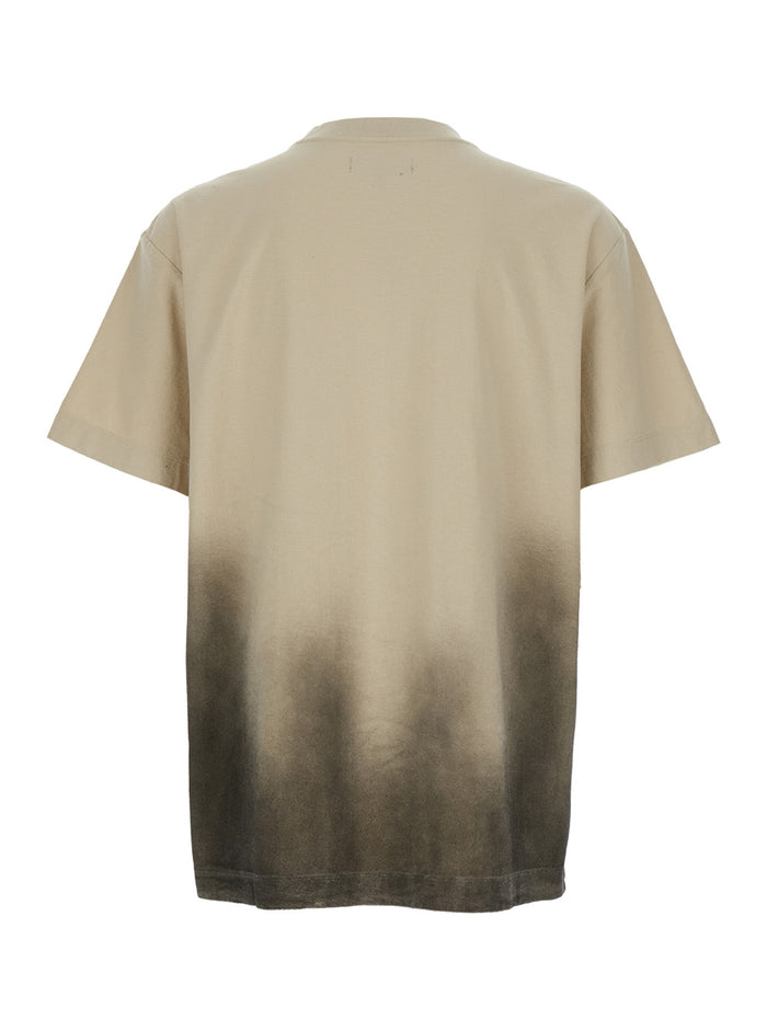 Beige Crewneck T-Shirt with Logo Print on the Front and Faded Effect in Cotton Man Tshirts Polo Shirts
