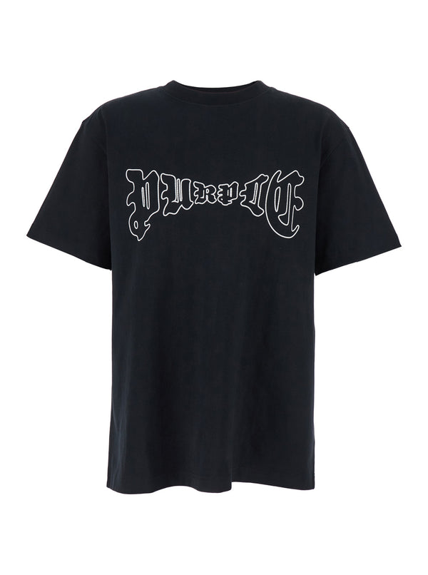 Black Crewneck T-Shirt With Logo Print Cotton T-shirts