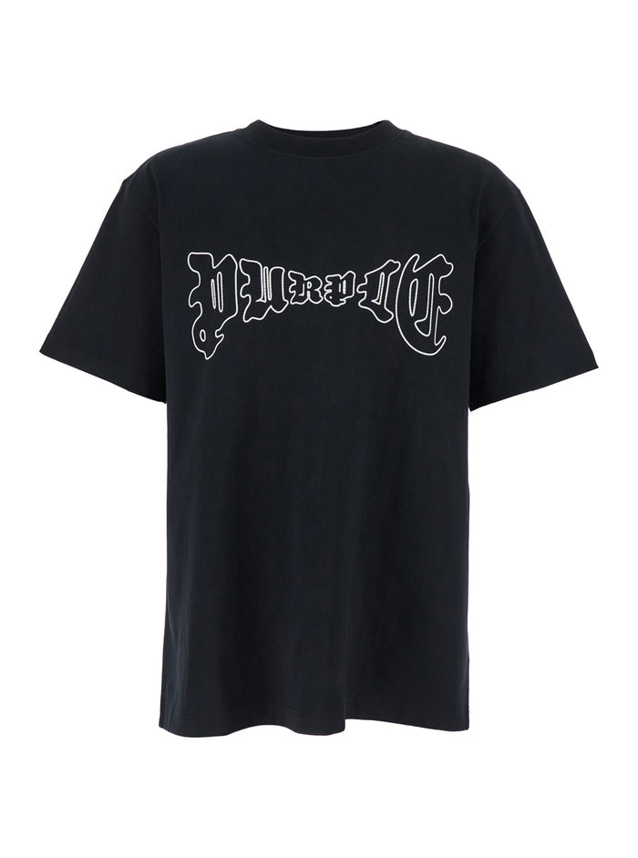 Black Crewneck T-Shirt with Logo Print on the Front in Cotton Man Tshirts And Polo Shirts