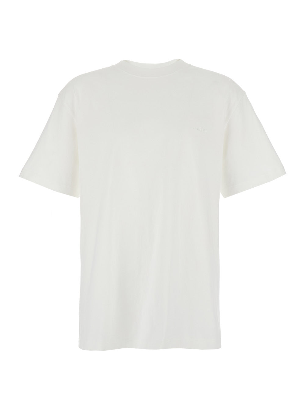 White Crewneck T-Shirt with Dropped Shoulders in Cotton Man Tshirts And Polo Shirts