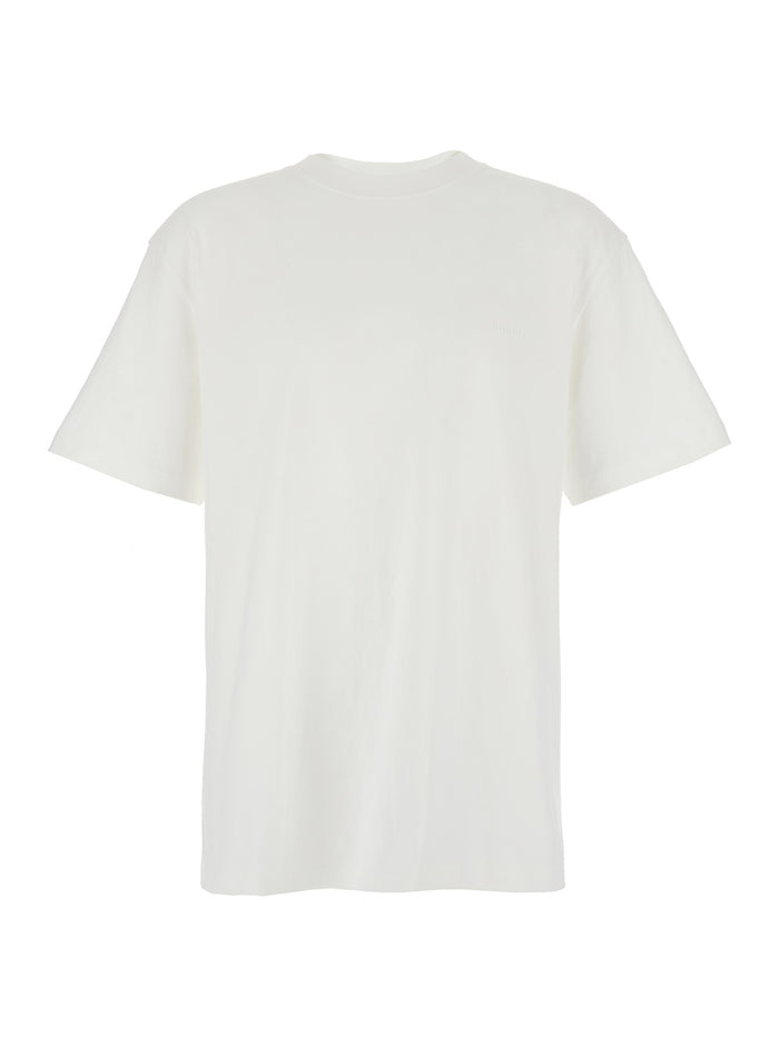 White Crewneck T-Shirt with Dropped Shoulders in Cotton Man Tshirts And Polo Shirts