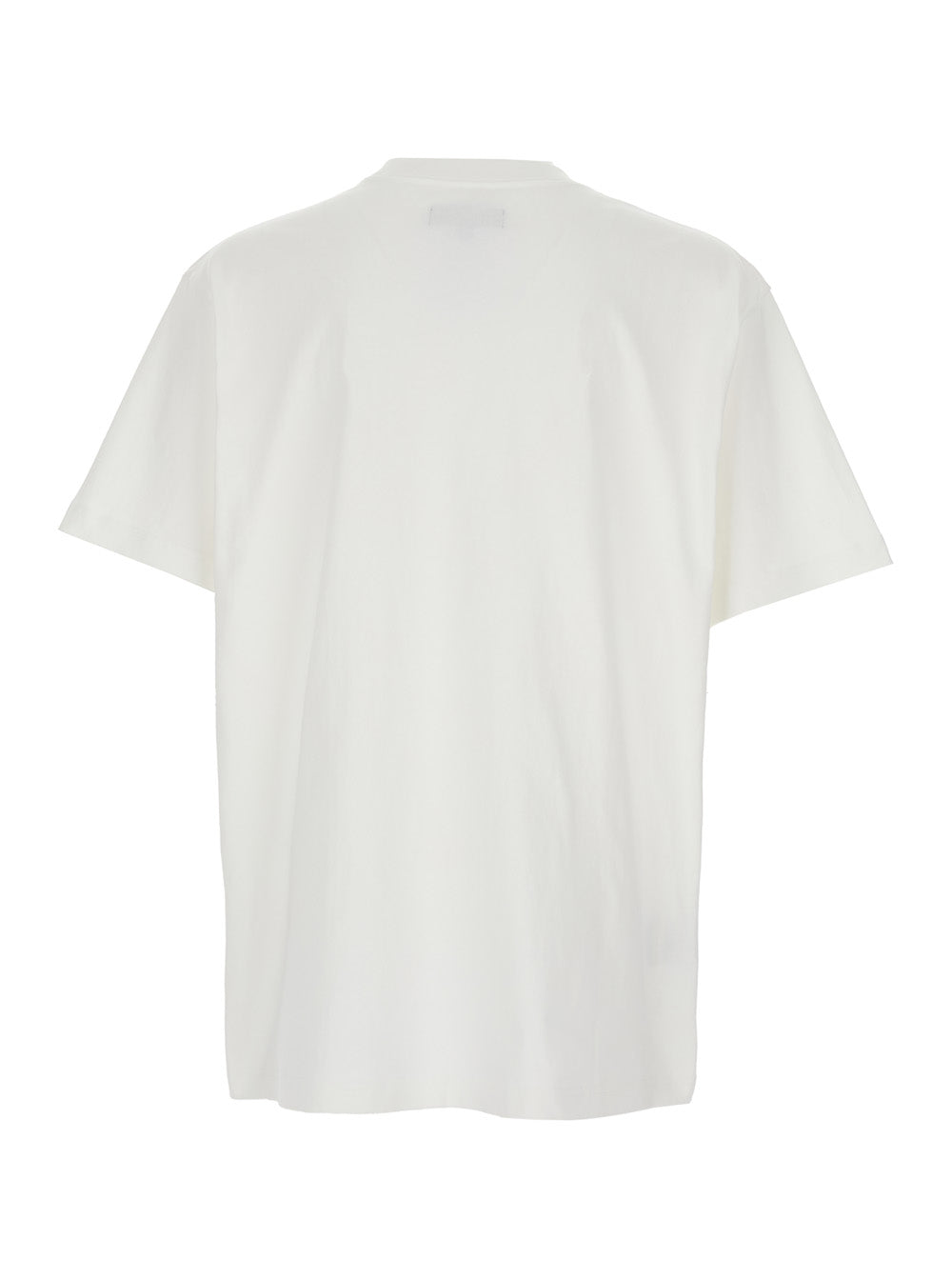 White Crewneck T-Shirt with Dropped Shoulders in Cotton Man Tshirts And Polo Shirts