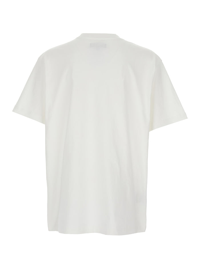 White Crewneck T-Shirt with Dropped Shoulders in Cotton Man Tshirts And Polo Shirts