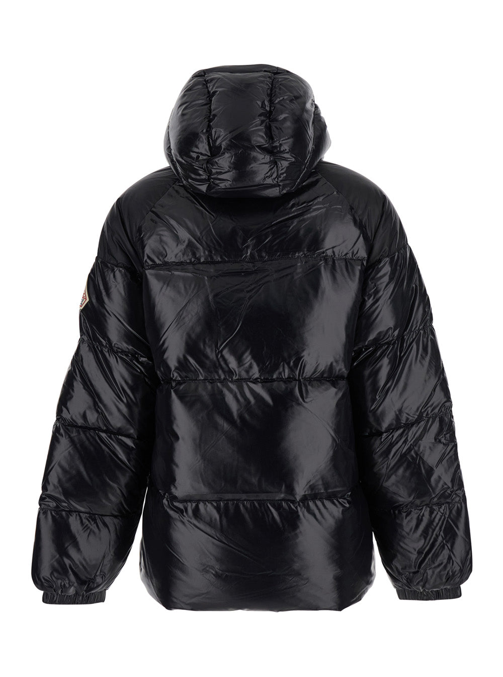 Sten Black Down Jacket with Drawstring Hood and Logo Patch on the Sleeve in Tech Fabric Unisex Polyamide