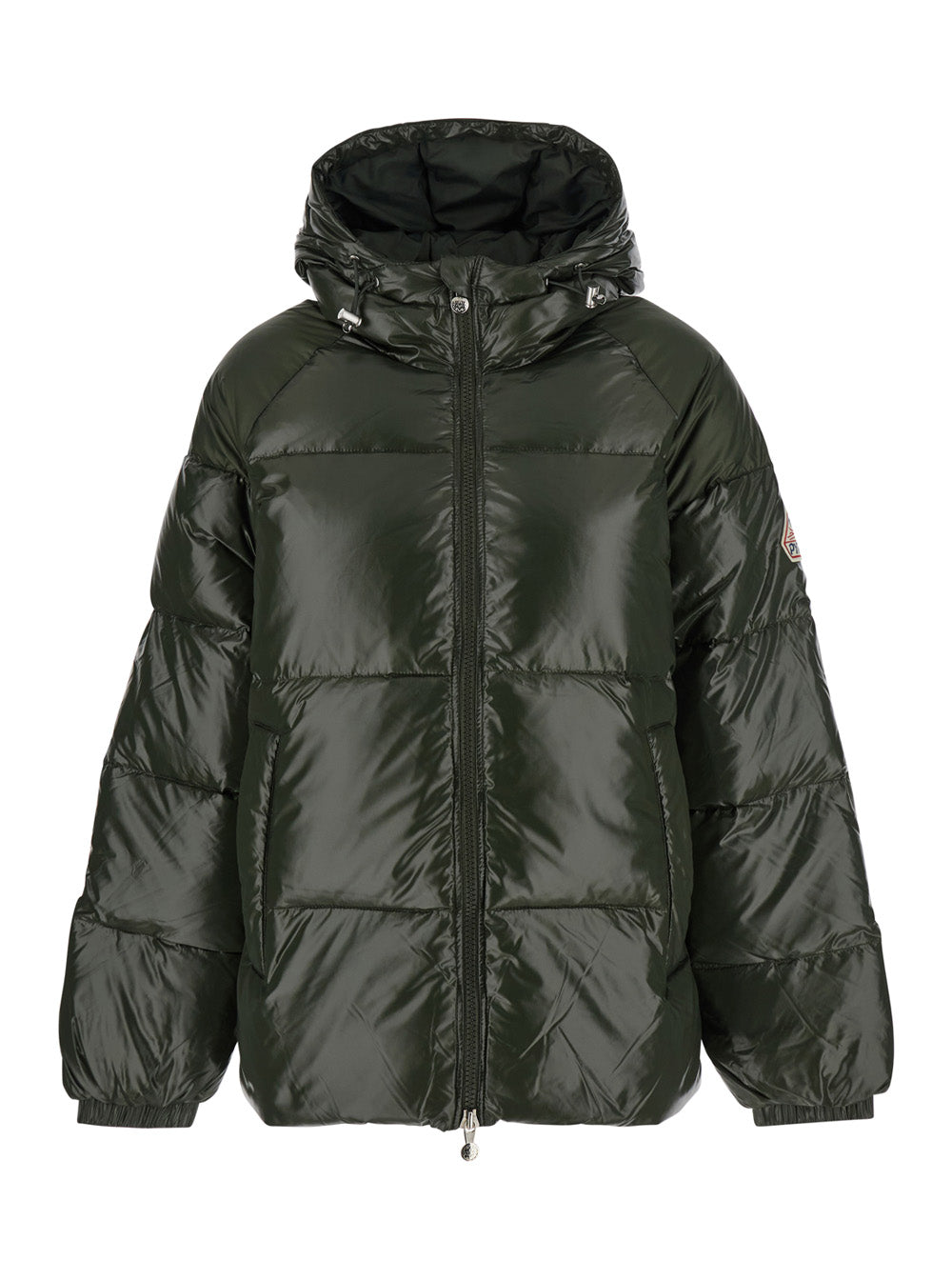 Sten Green Down Jacket With Drawstring Hood And Logo Patch Technical Fabric Unisex Polyamide