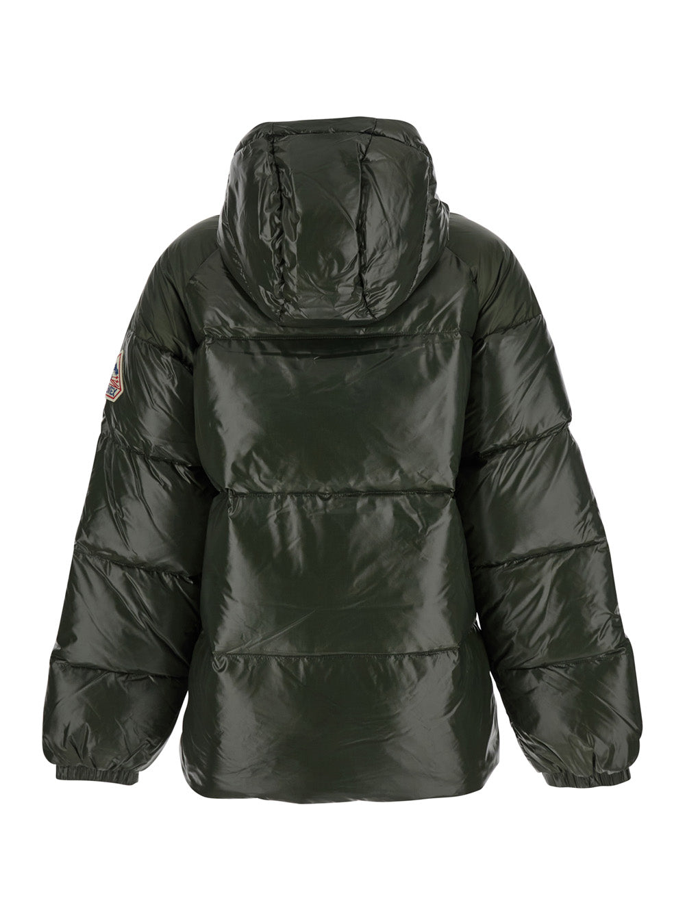 Sten Green Down Jacket With Drawstring Hood And Logo Patch Technical Fabric Unisex Polyamide