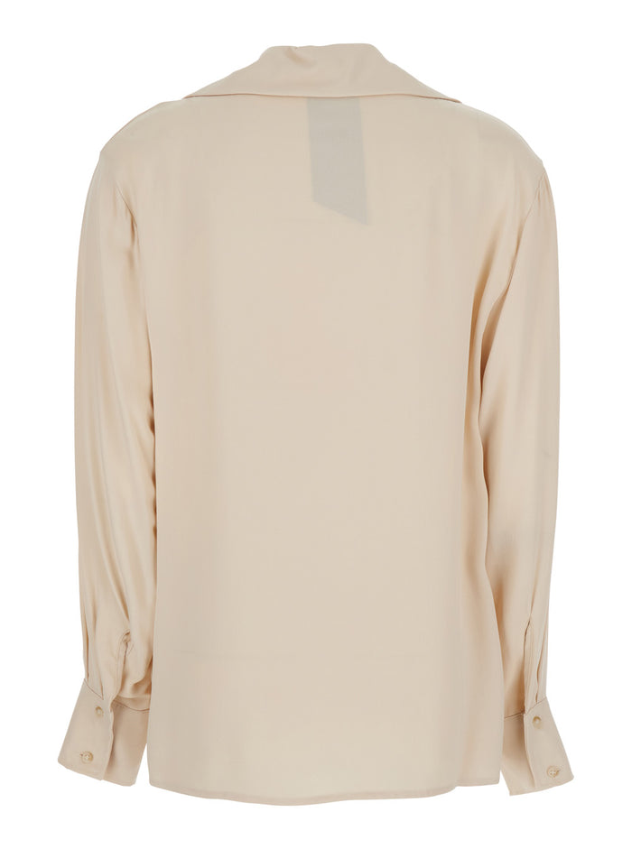 White Shirt With Spread Collar V Neck Fabric Woman Rayon And Blouses