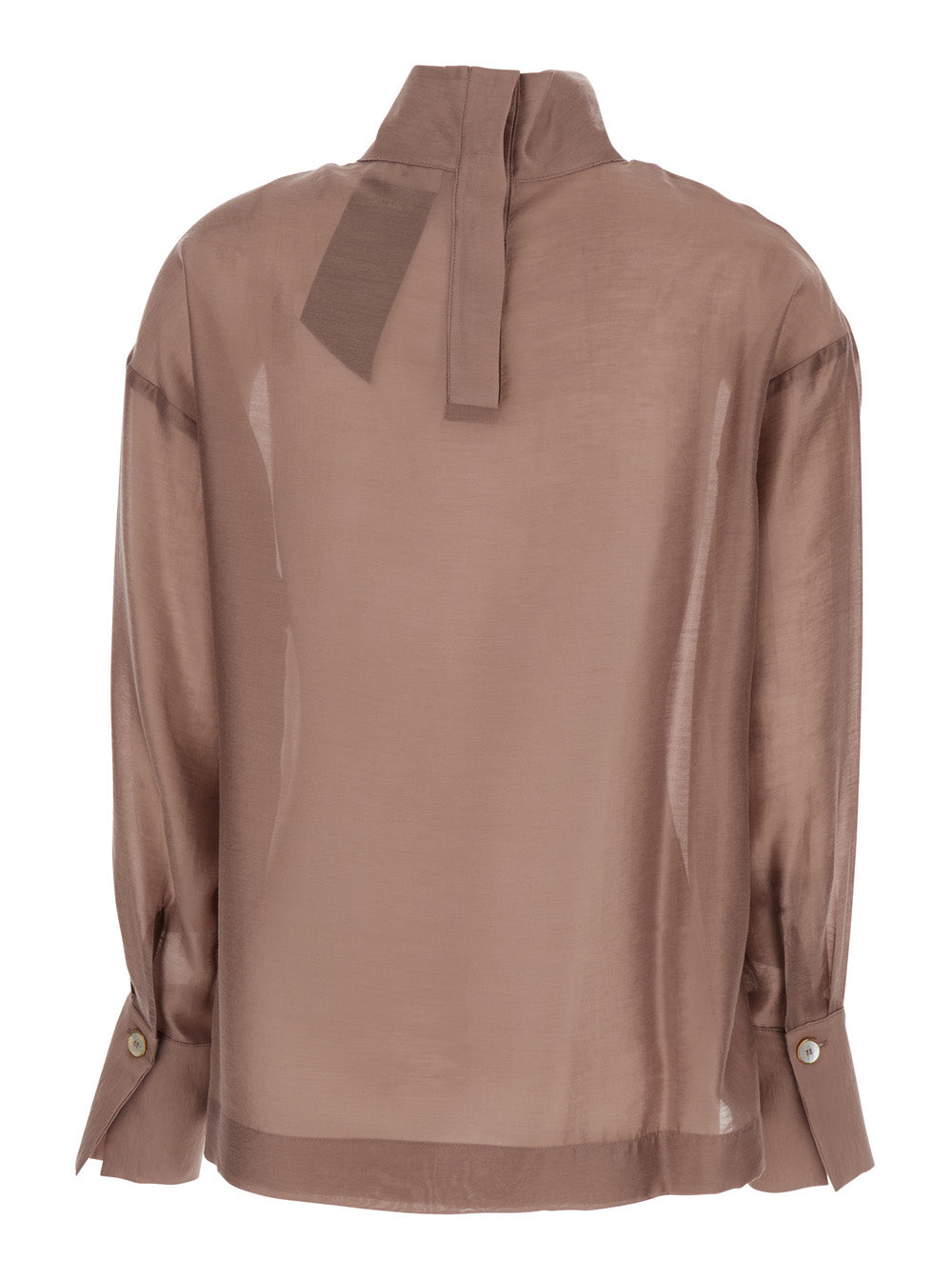Beige Turtleneck Pullover With Buttoned Cuffs Tech Fabric Woman Shirts And Blouses