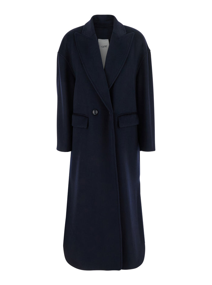 Blue Double-Breasted Coat With Peak Lapels Wool Woman Blu