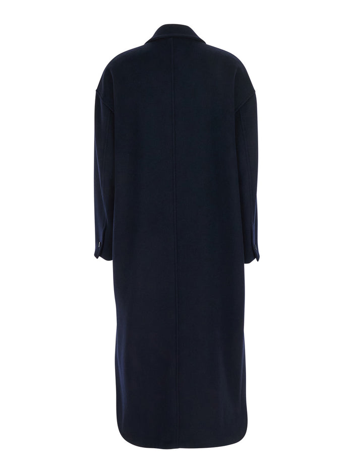 Blue Double-Breasted Coat With Peak Lapels Wool Woman Blu