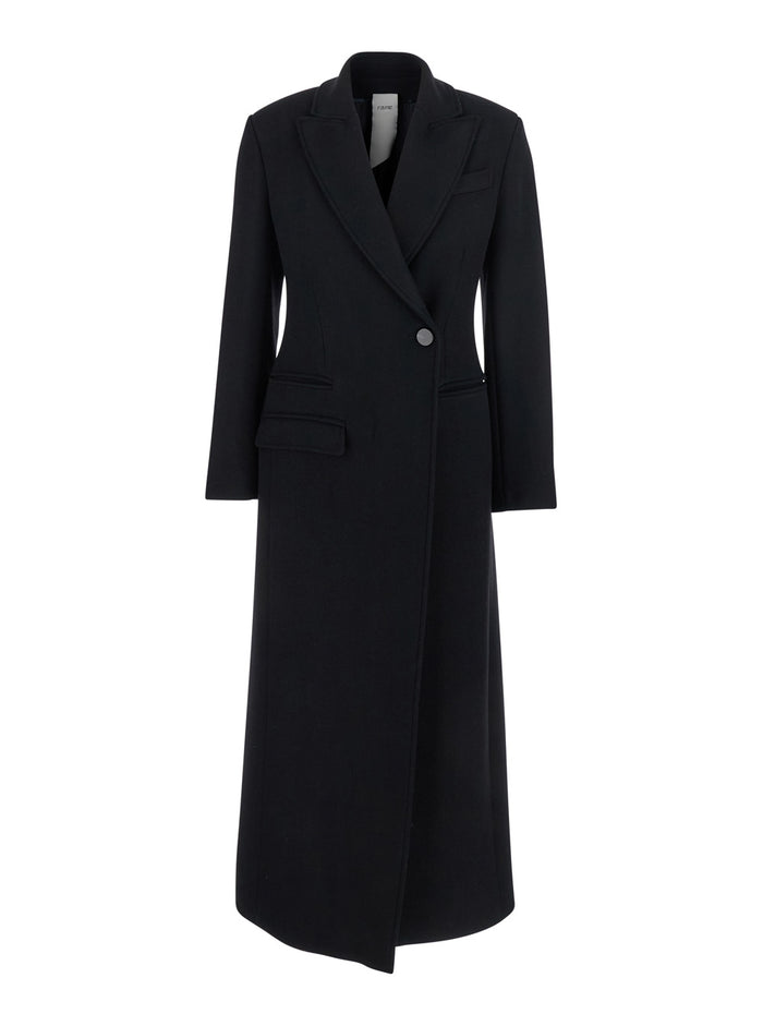 Black Coat With Peak Lapels And Side Pockets Fabric Woman Wool Polyester Other Fibers