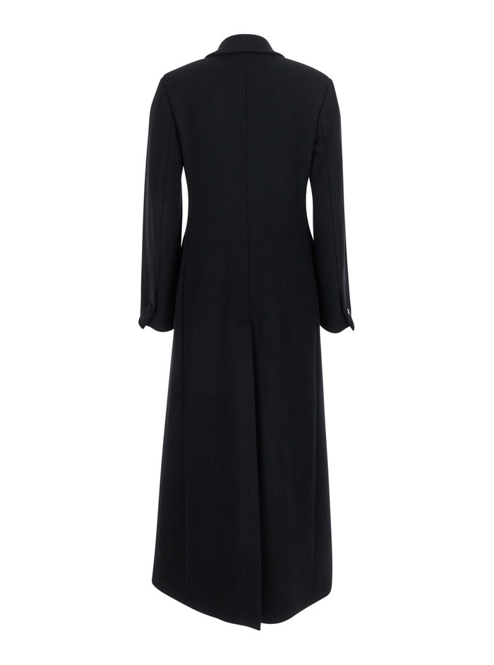 Black Coat With Peak Lapels And Side Pockets Fabric Woman Wool Polyester Other Fibers
