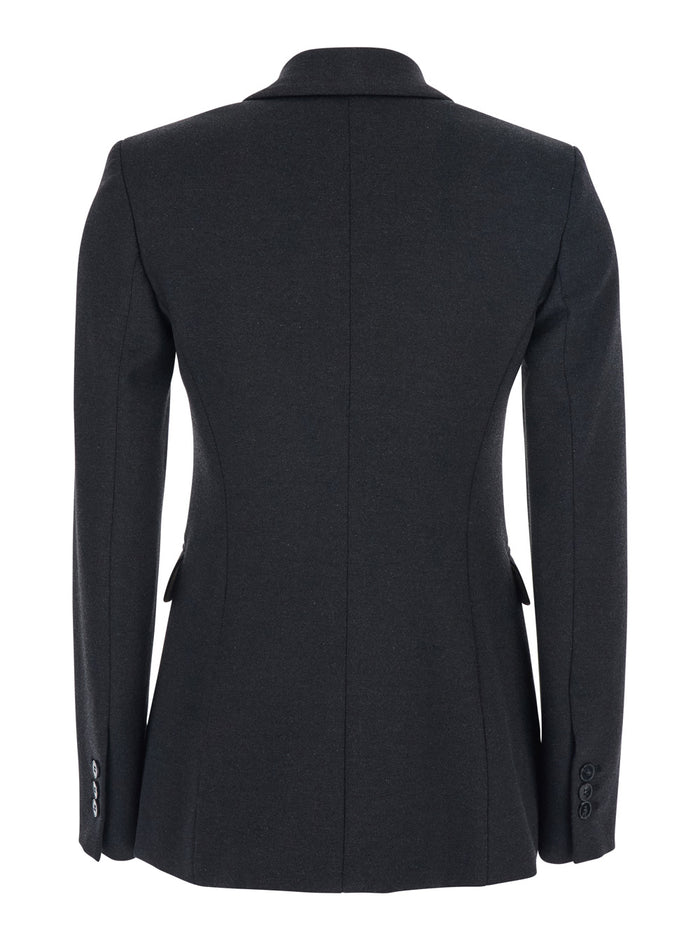 Grey Double-Breasted Jacket With Peak Revers Viscose Blend Stretch Woman Blazers