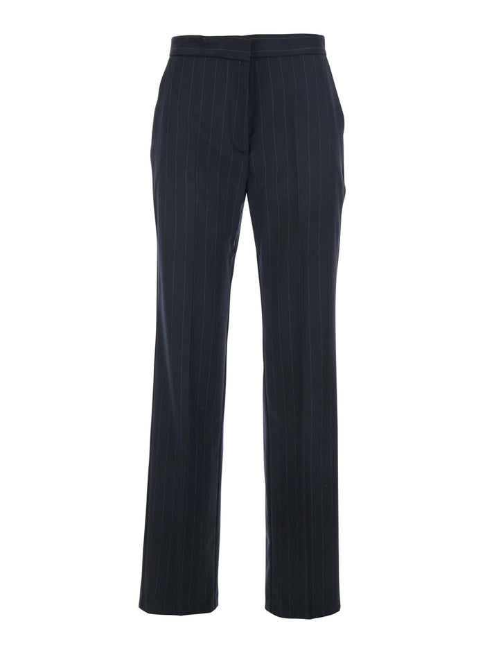 Blue Pants With Pinstripe Motif Wool Blend Woman Blu Trousers