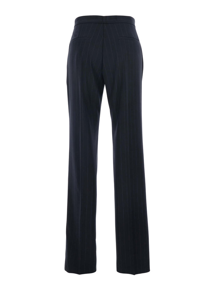 Blue Pants With Pinstripe Motif Wool Blend Woman Blu Trousers