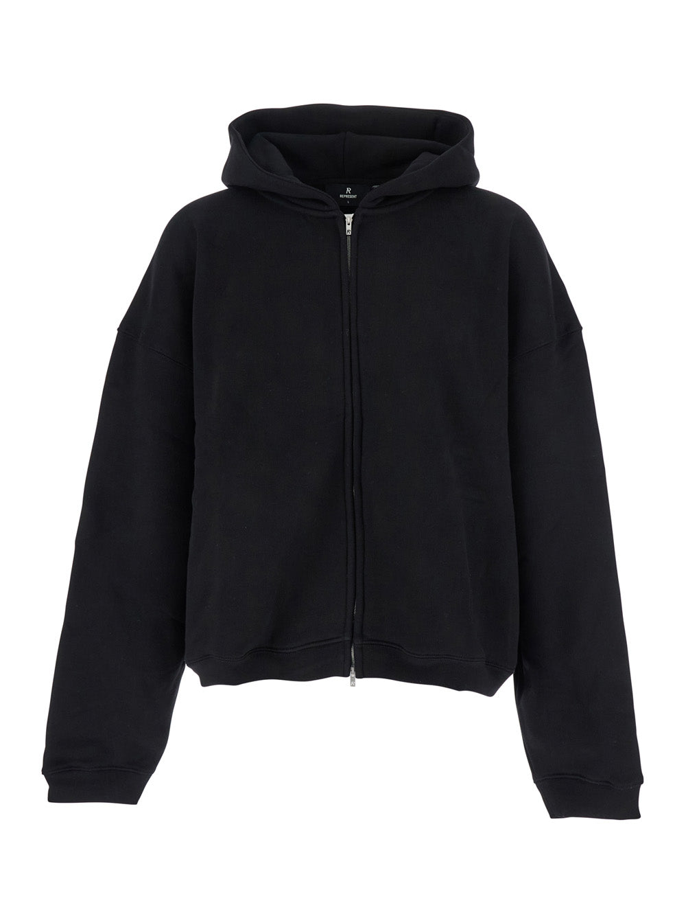 Black Sweatshirt With Logo Embroidery On The Hood And Dropped Shoulders Cotton Man Sweatshirts