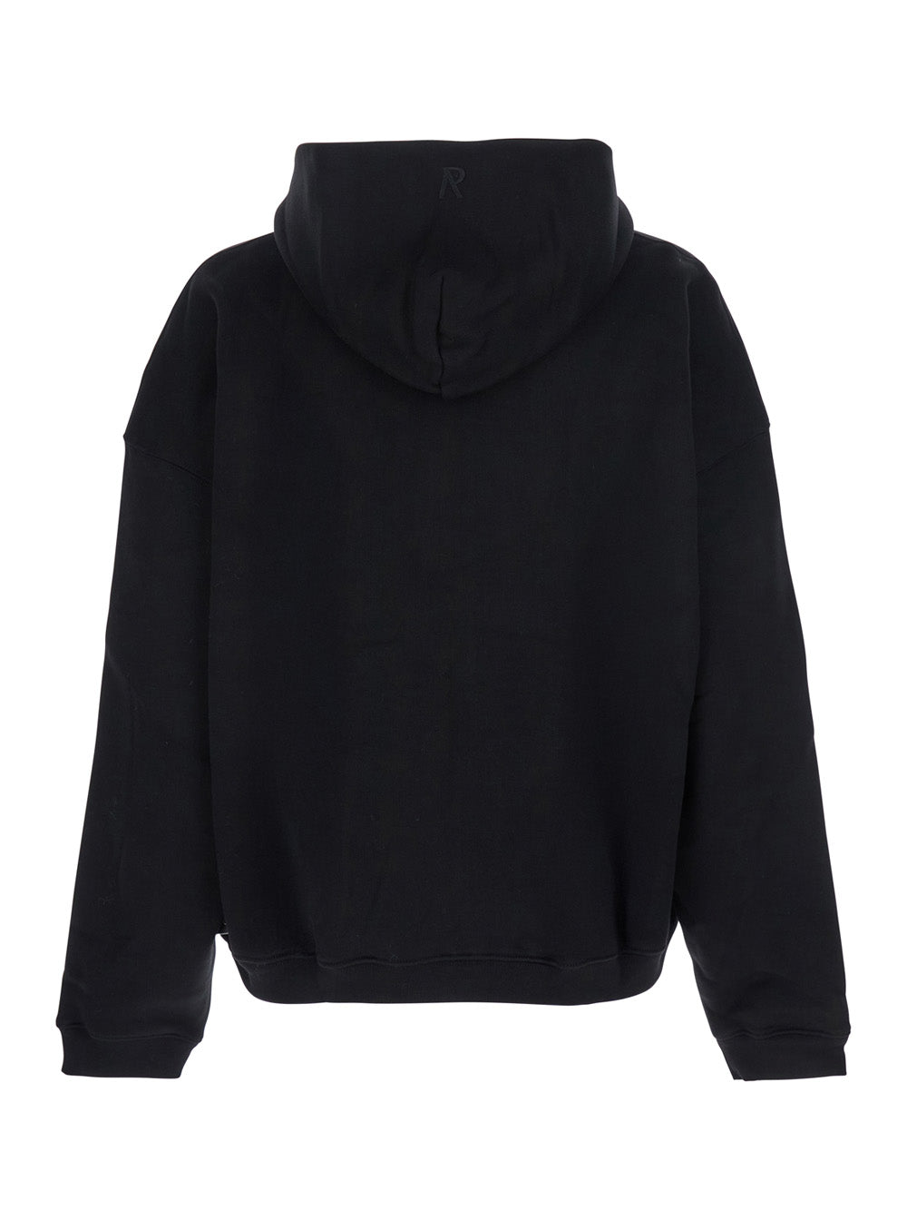 Black Sweatshirt With Logo Embroidery On The Hood And Dropped Shoulders Cotton Man Sweatshirts