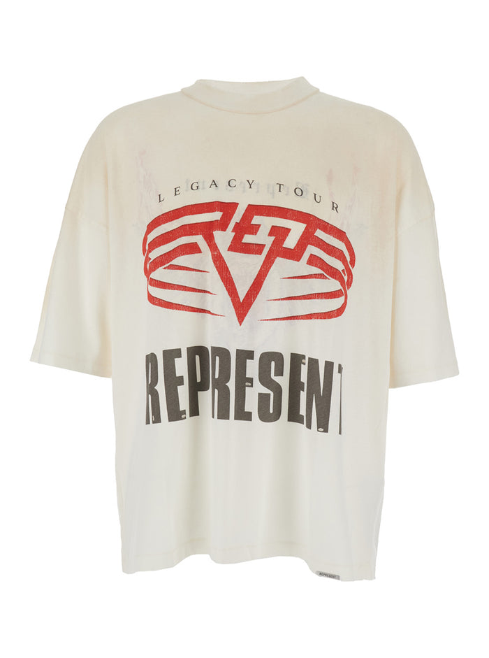 White Crewneck T-Shirt with Maxi Logo Print on Front and Rear in Cotton Blend Man Tshirts Polo Shirts