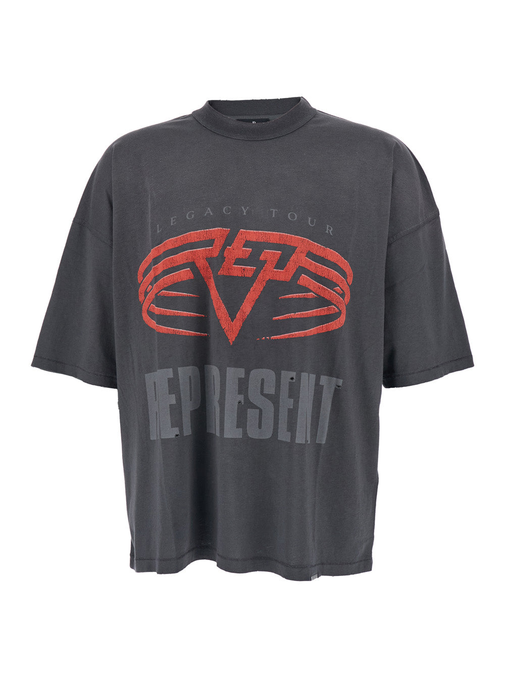 Grey Crewneck T-Shirt with Maxi Logo Print on Front and Rear in Cotton Blend Man Tshirts Polo Shirts