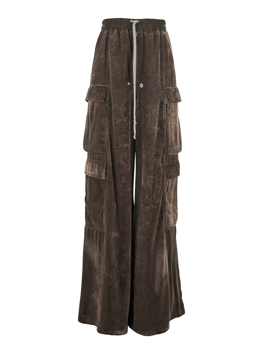 Brown Cargo Pants With Drawstring Waist Viscose Silk Trousers