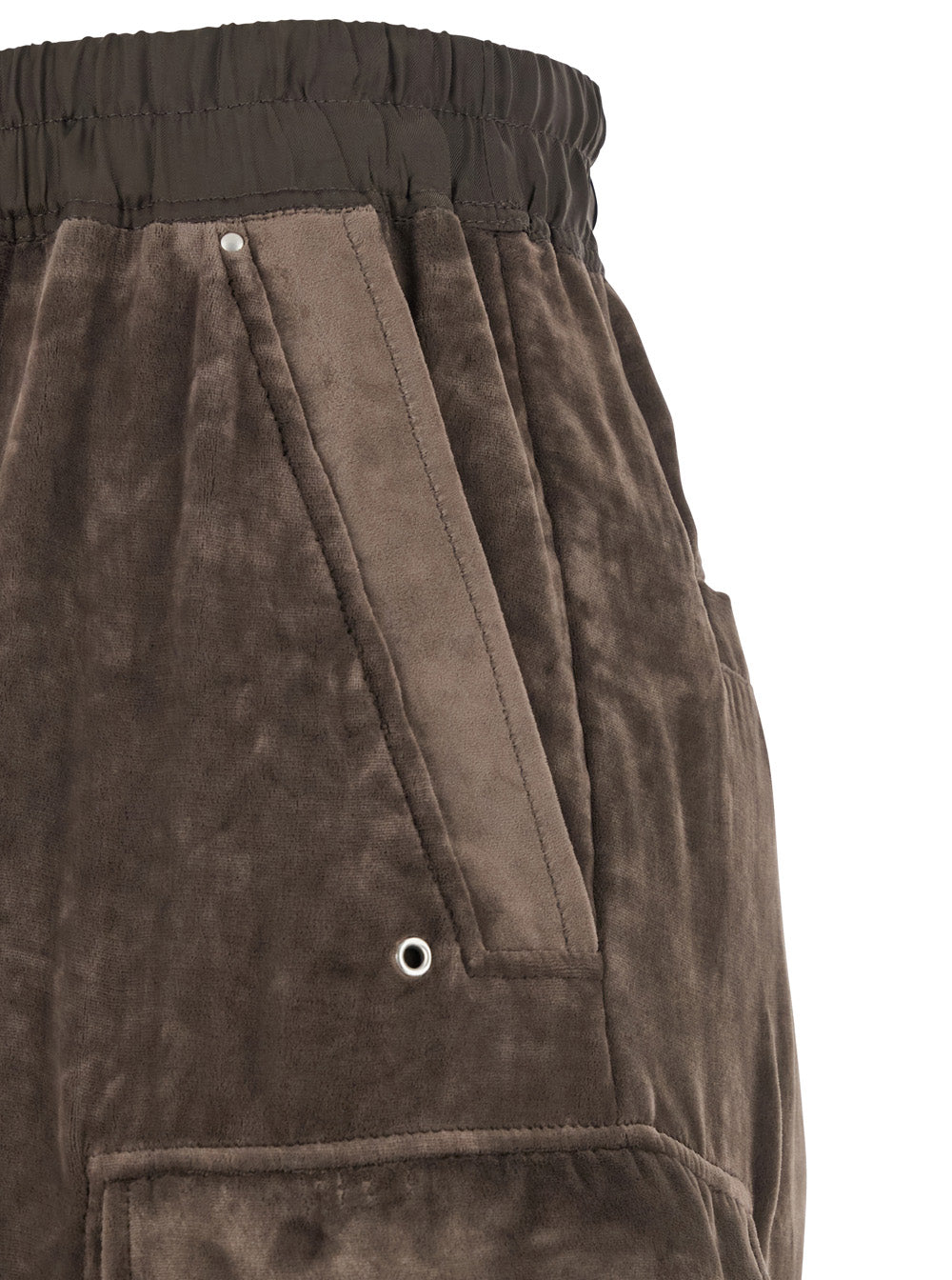 Cargo Belas Brown Pants with Drawstring Waist and Pockets in Velvet Woman Viscose Silk Trousers
